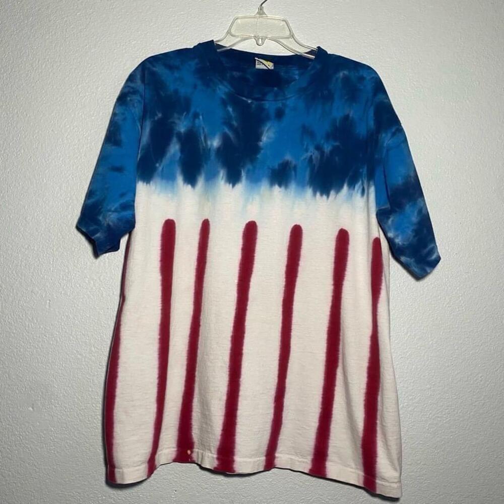 Tie Dye T-Shirt Blue Red Size XL sun dog tag